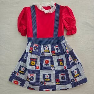 Vintage 70s Flower Red/Blue Dress 4t